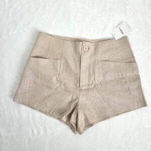 Forever 21 Linen Flax Shorts NWT Large Cream Shimmer High Rise Coastal Summer